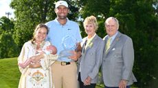 Meredith, Bennett and Scottie Scheffler with Barbara and Jack Nicklaus after the trophy presentation