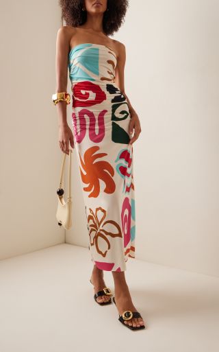 Exclusive Daphne Strapless Printed Jersey Maxi Dress