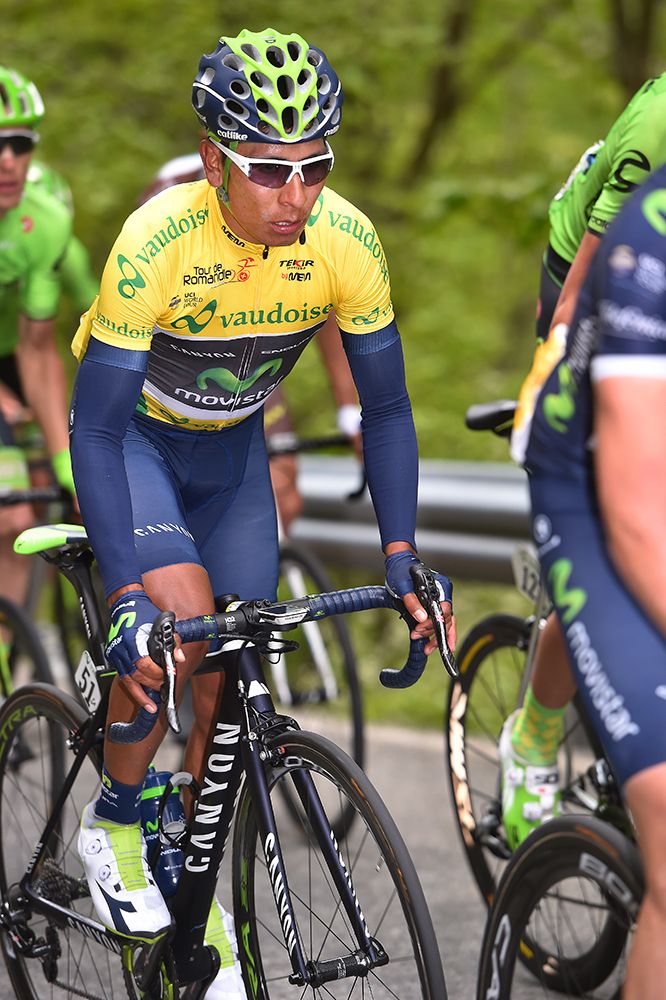 Nairo Quintana (Movistar) in the yellow jersey.