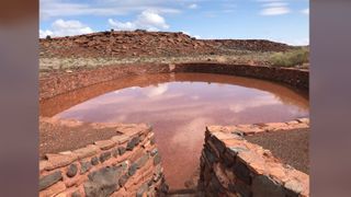 The Arizona monsoon led to a vernal pool at the ball court at Wupatki National Monument.