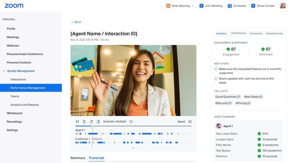 Zoom Contact Center Quality Management in the Workforce Engagement Management suite
