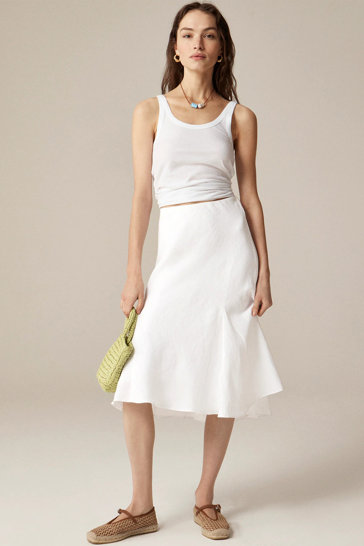 Gwyneth Flounce-Hem Slip Skirt in Linen 