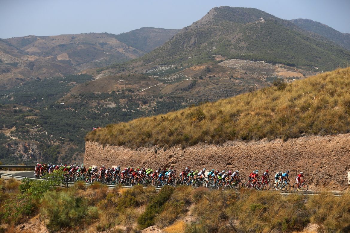 The peloton cuts through the Spanish countryside