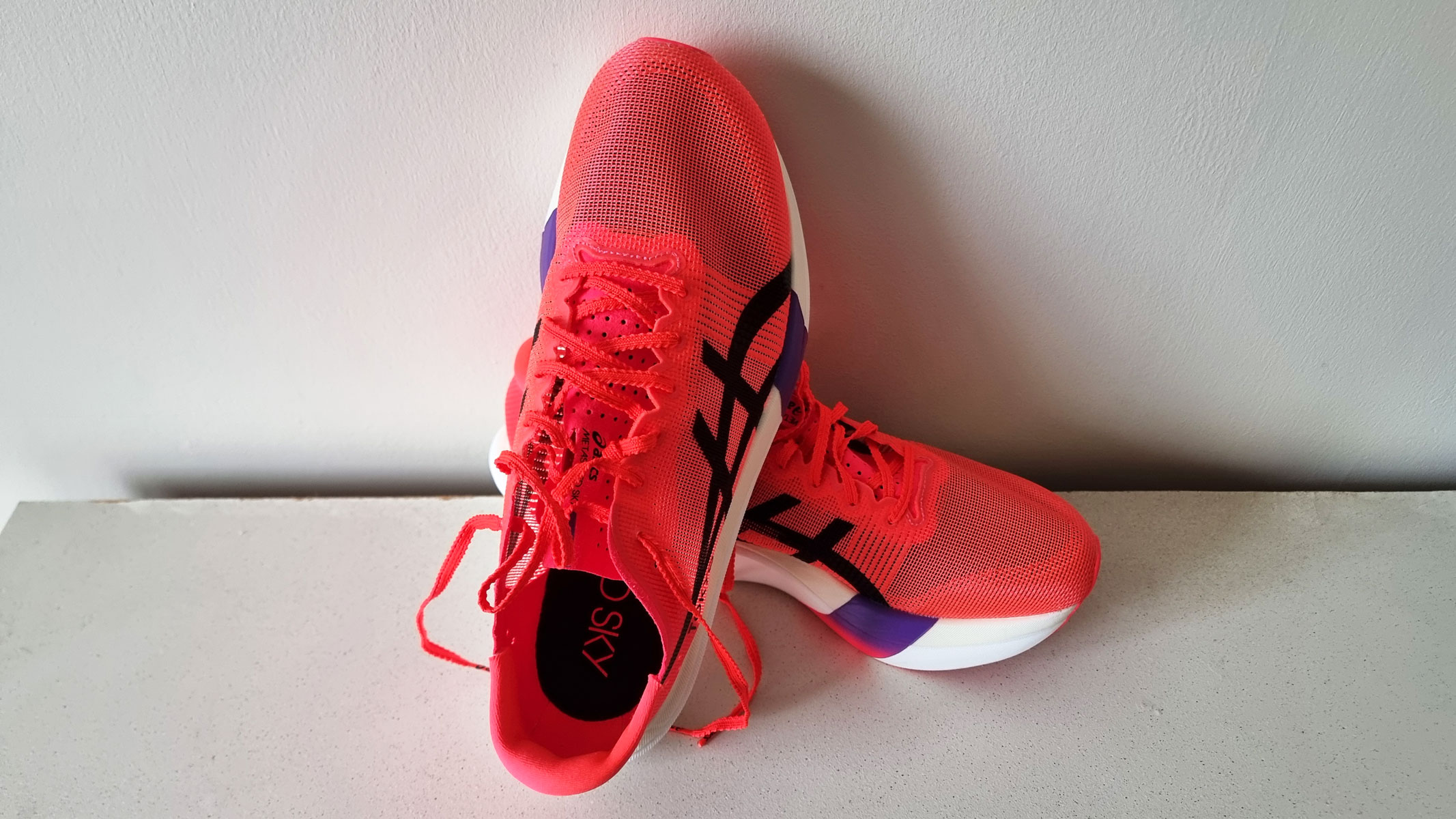 A picture of our reviewer's Asics Metaspeed Sky Tokyo running shoes