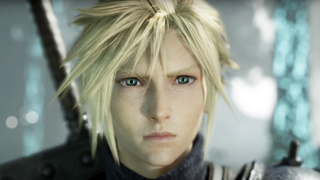 Final Fantasy 7 Rebirth hero Cloud shown staring at screen with giant sword