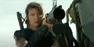 Monster Hunter Milla Jovovich aims a huge rocket launcher