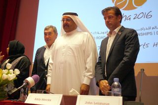 Eddy Merckx at the launch of the 2016 World Championships course in Doha
