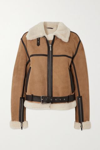 + Net Sustain Leather-Trimmed Shearling Jacket