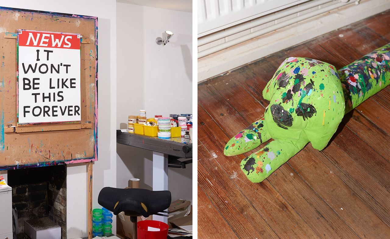 Work and objects inside David Shrigley&#039;s studio 