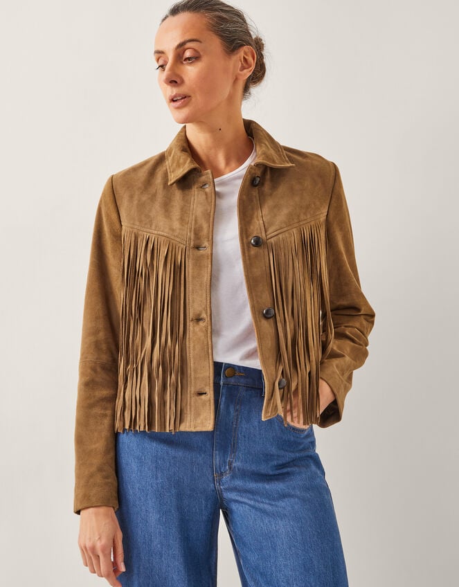 Lily Fringe Suede Jacket Tan