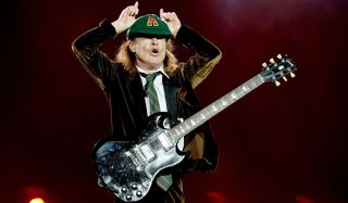 Angus Young of AC/DC performs at Dodger Stadium on September 28, 2015 in Los Angeles