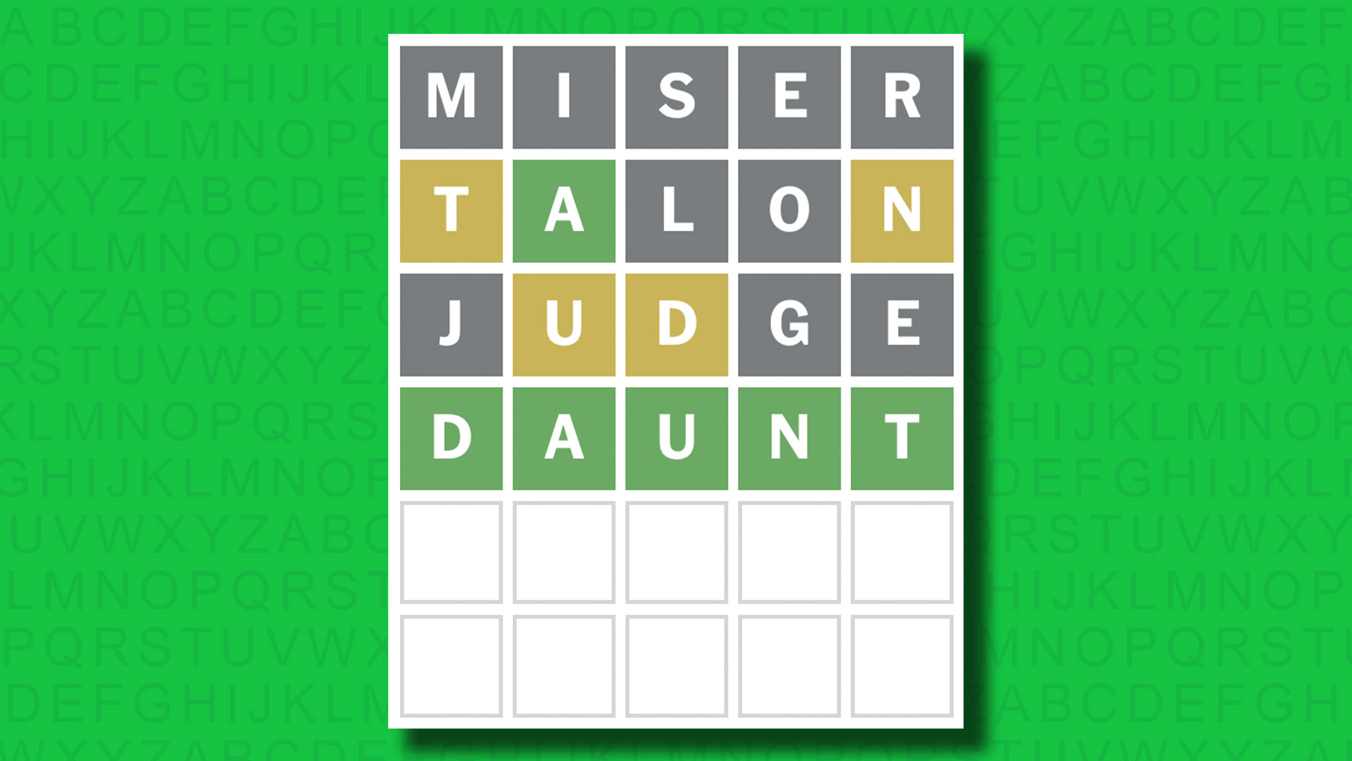 NYT Wordle answer for game 1505 on a green background