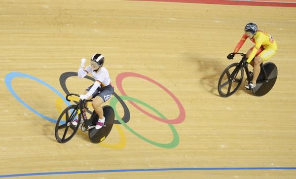 Kristina Vogel (Germany) celebrates a win in her heat