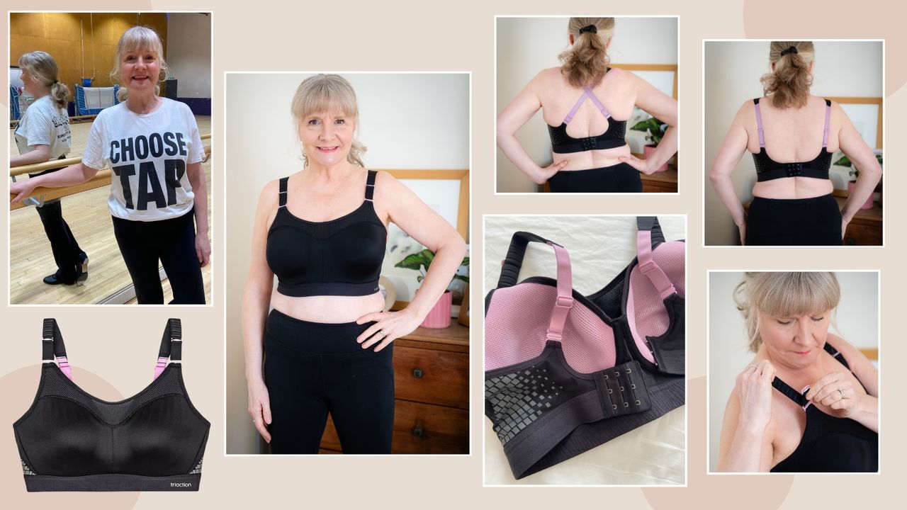 Julie Player wearing Triumph Control Lite Minimising sports bra in black