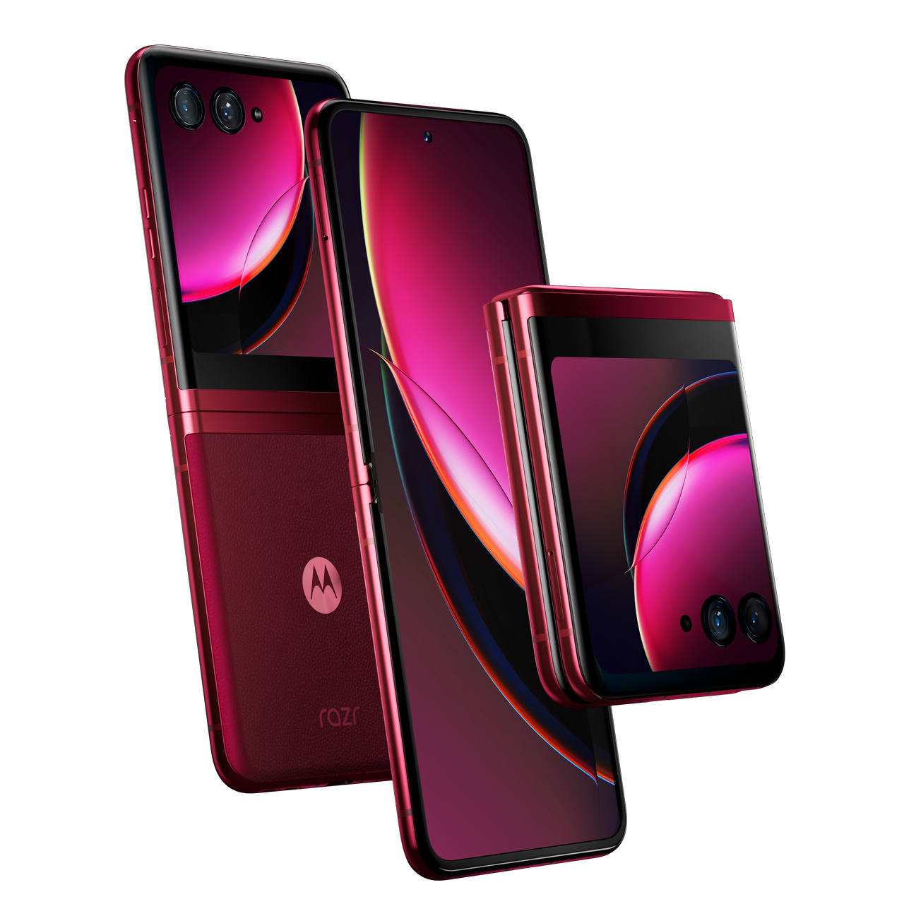 Motorola Razr Plus magenta variant folded and unfolded
