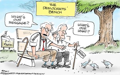 Political cartoon U.S. Democrats election Joe Biden Bernie Sanders
