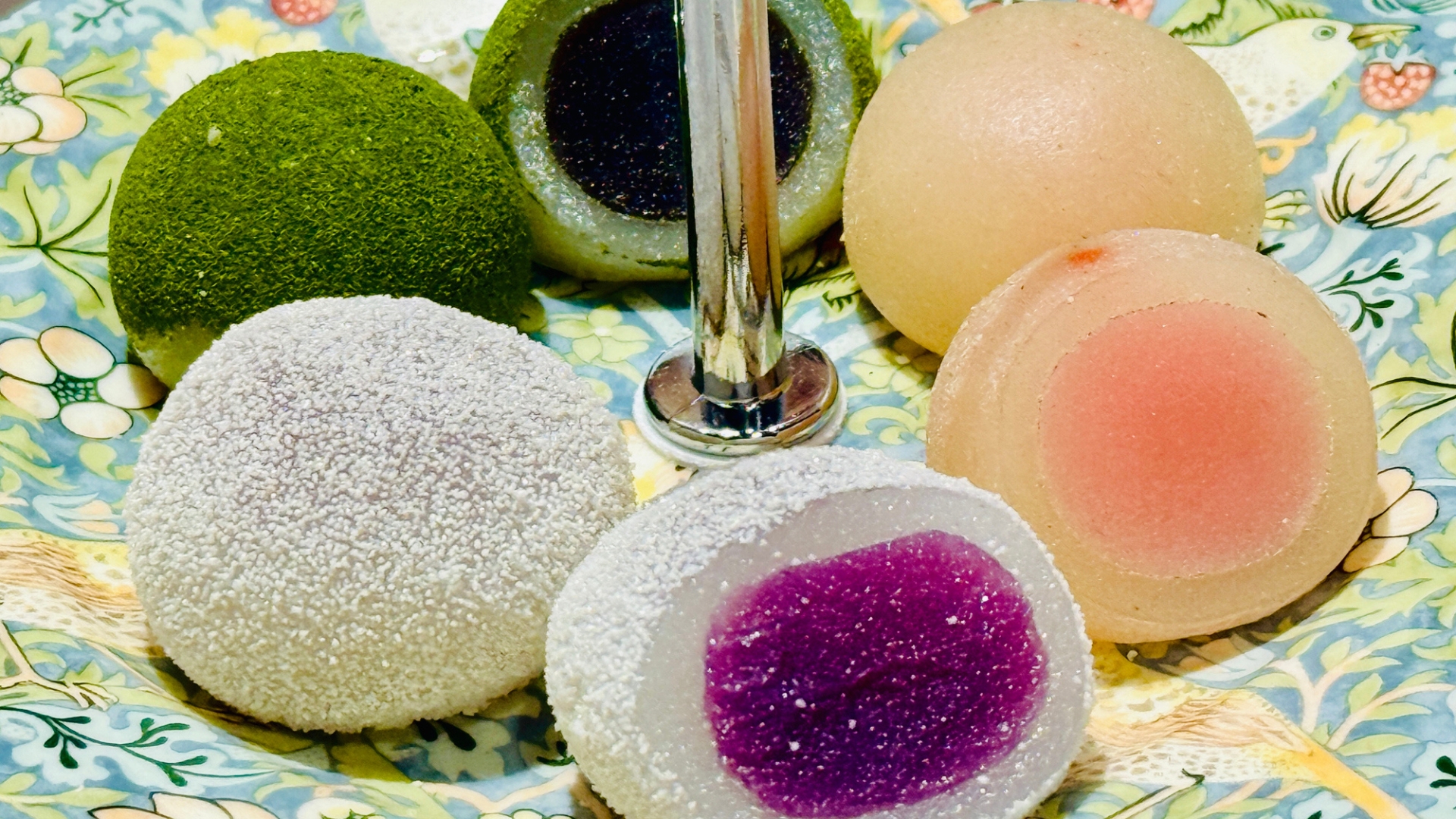 A pretty plate containing a selection of mochi