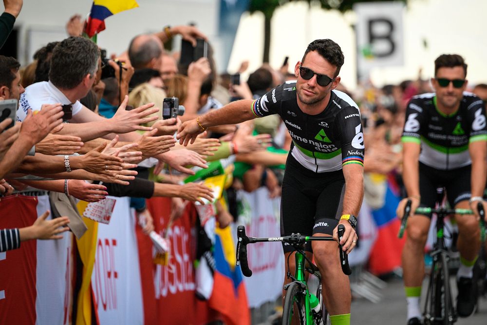 Mark Cavendish greets fans at the Tour de France team presentation