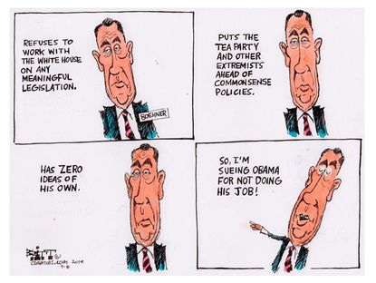 Political cartoon Boehner sues