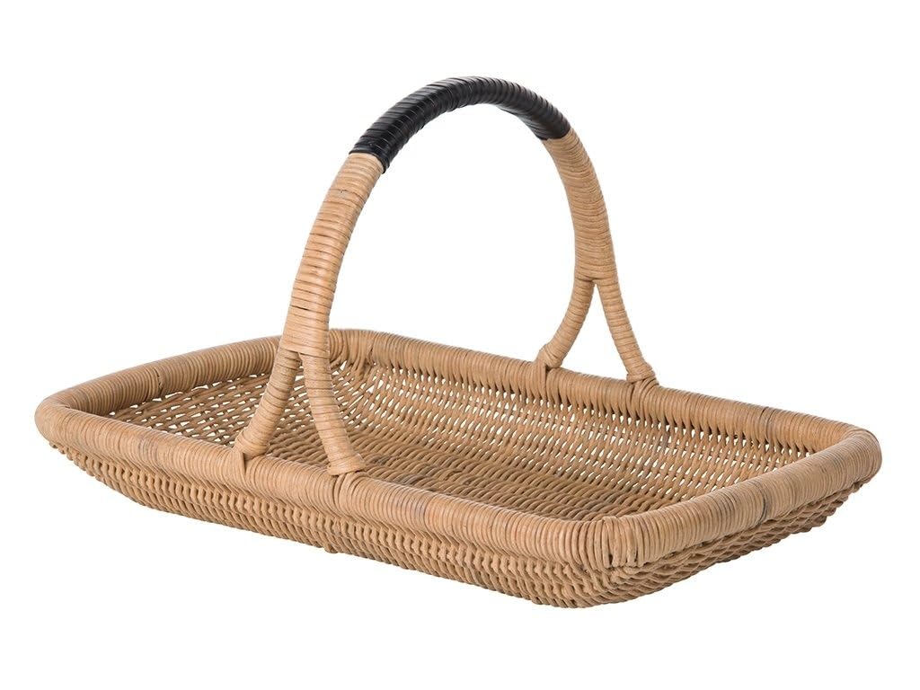 Vegetable and Flower Wicker Basket with Leather Wrapped Arch Handle