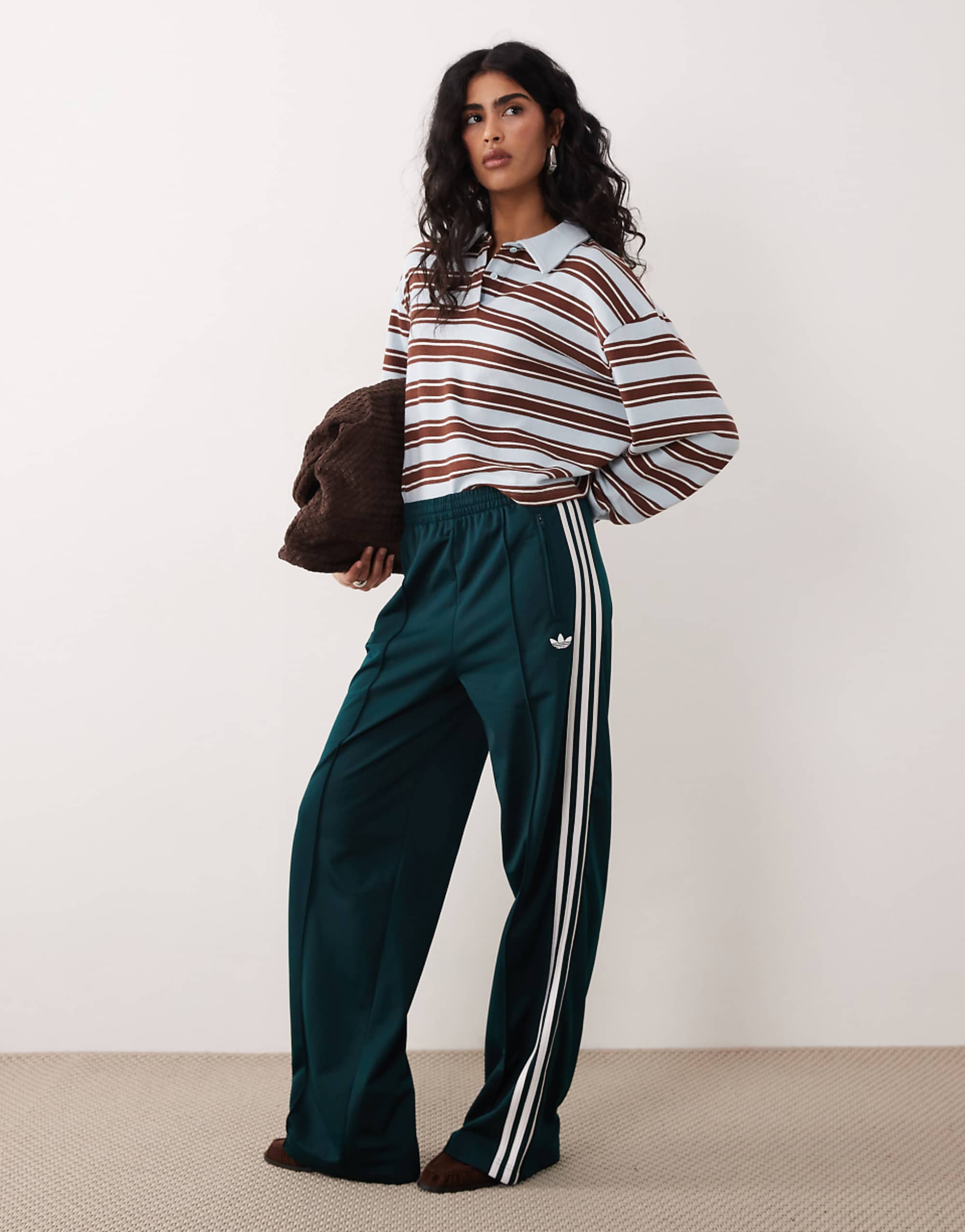 Adidas Originals Firebird Loose Track Pants in Teal and Off White