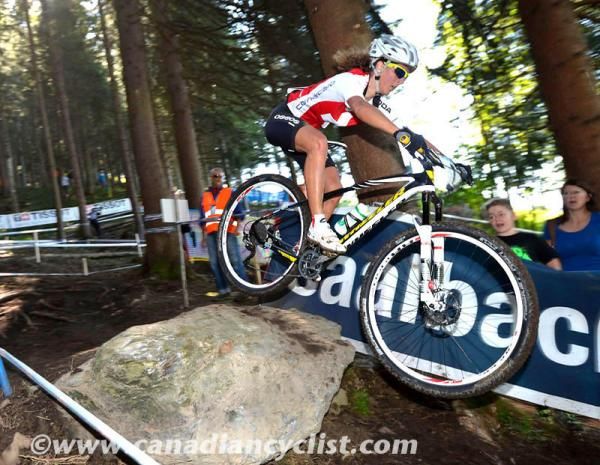 Jolanda Neff (Switzerland) flies toward victory. She rode strong in the challenging technical sections.