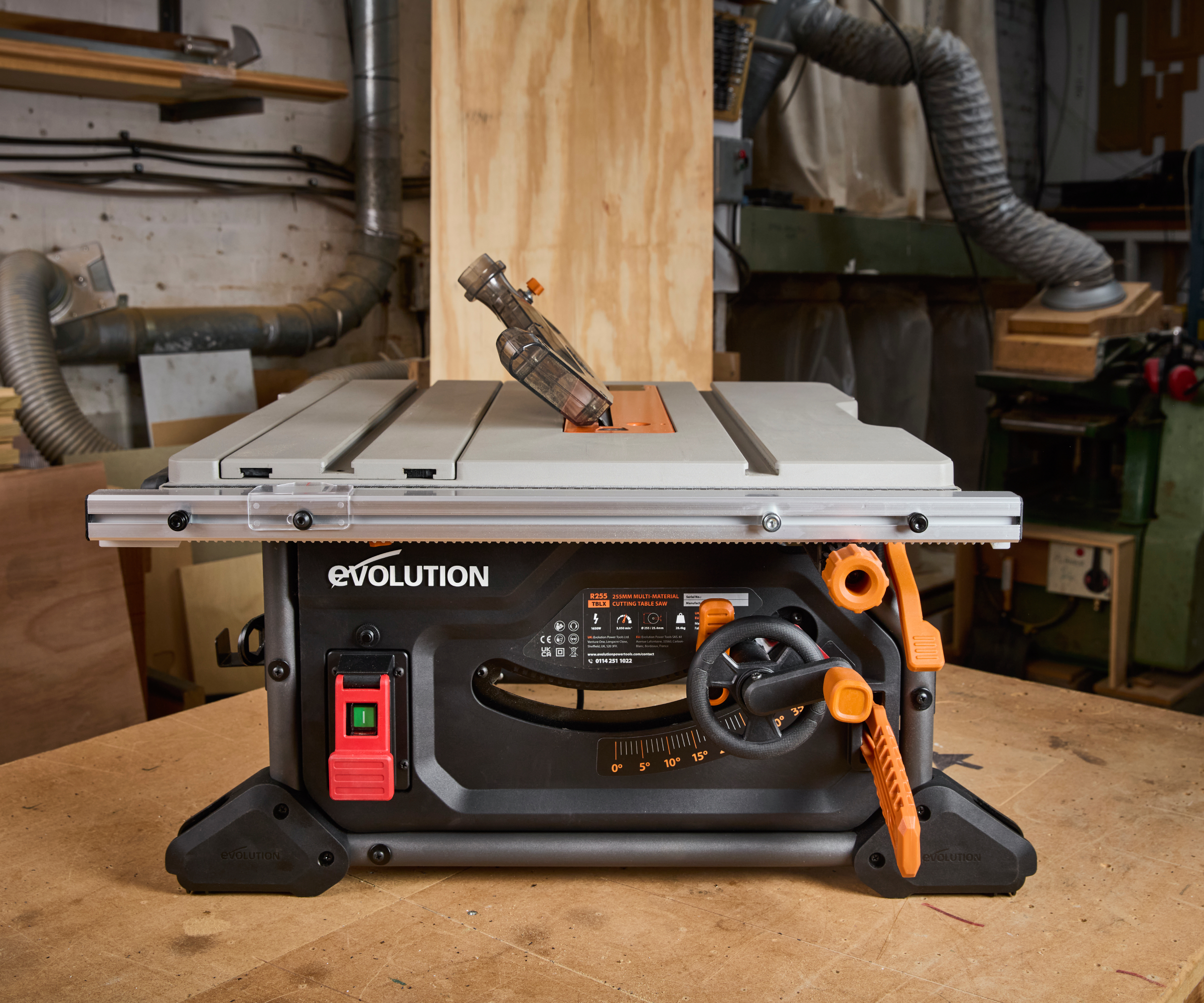 A table saw on a workbench