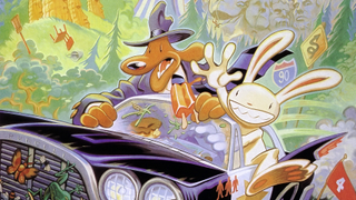 Sam and Max driving in their car in Sam & Max Hit the Road.