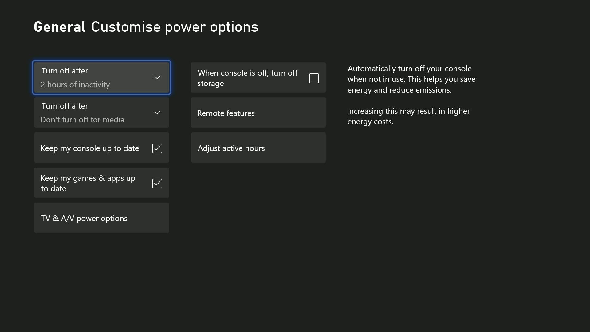 Xbox Series X customize power options menu