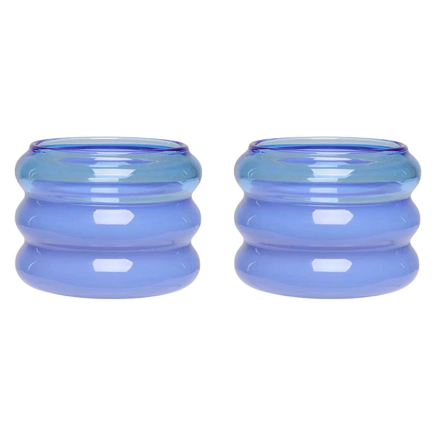 A set of two milky blue bubble tealight holders