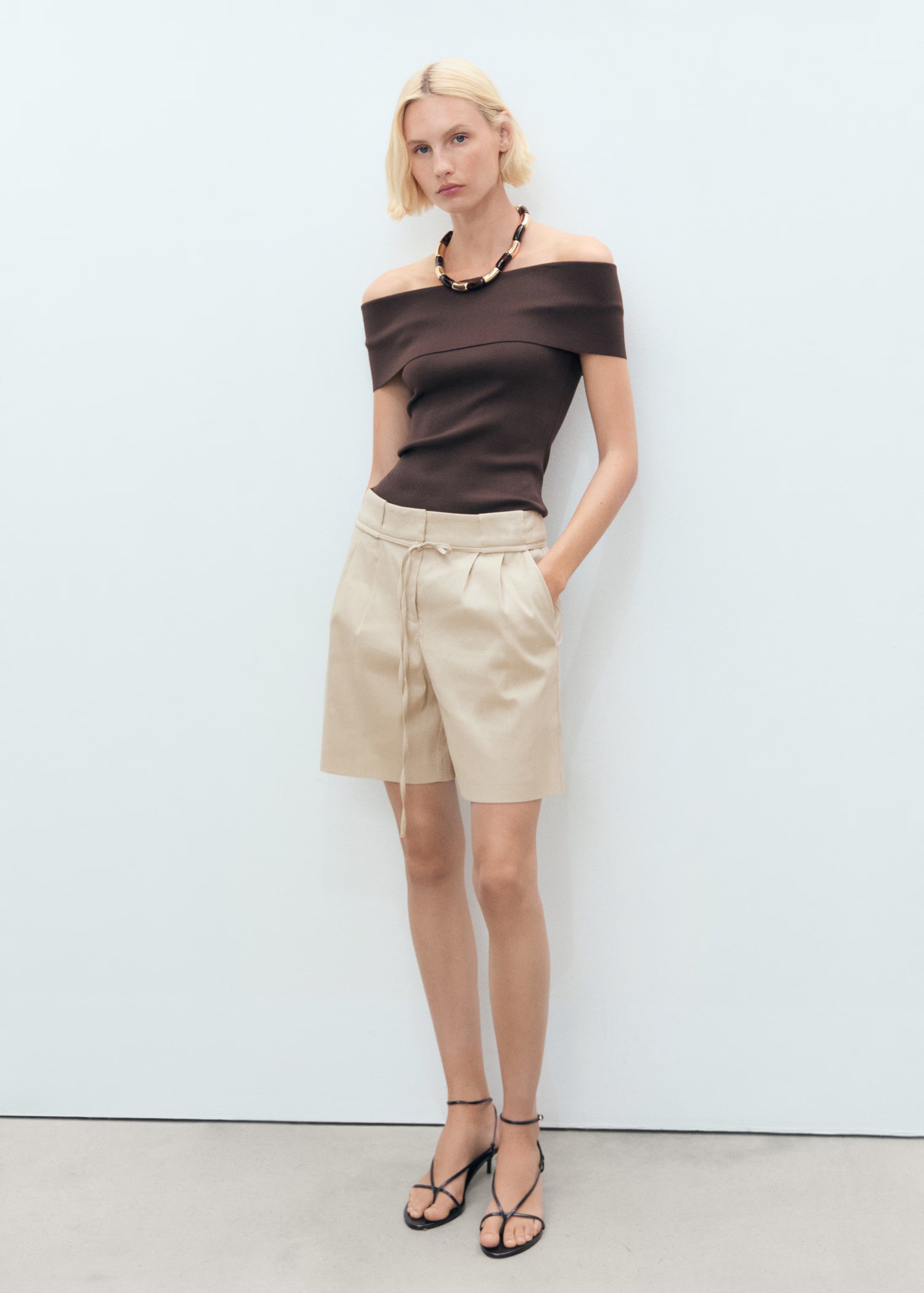 Mango, linen shorts with bow and belt - Woman | Mango UK