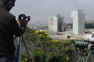 Photographer Ben Cooper, representing Spaceflight Now, sets up a remote camera near Space Launch Complex 6 at California's Vandenberg Air Force Base ahead of the April 3, 2012 launch of a Delta 4 rocket carrying the NROL-25 spy satellite.