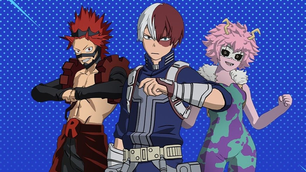 Eijiro Kirishima, Shoto Todoroki and Mina Ashido in Fortnite.