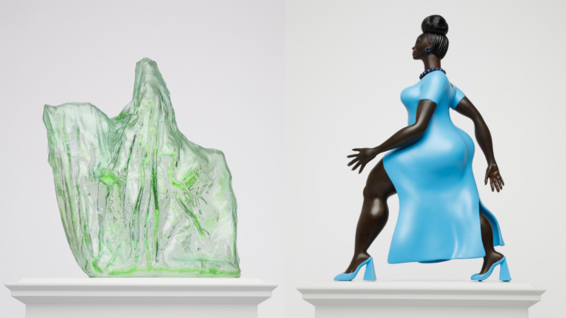 Image: L-R Andra Ursuta, Untitled, 2024; Tschabalala Self, Lady in Blue, 2024 