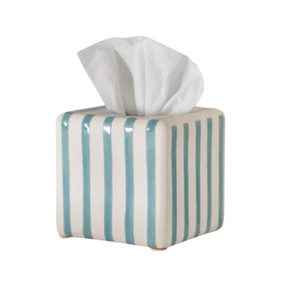 Anthropologie, Striped Ceramic Tissue Box Cover