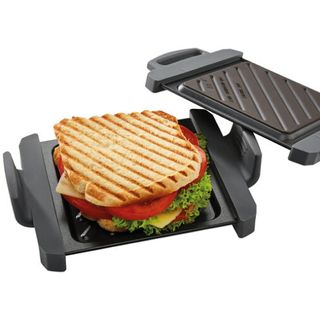 black microwave grill with sandwich