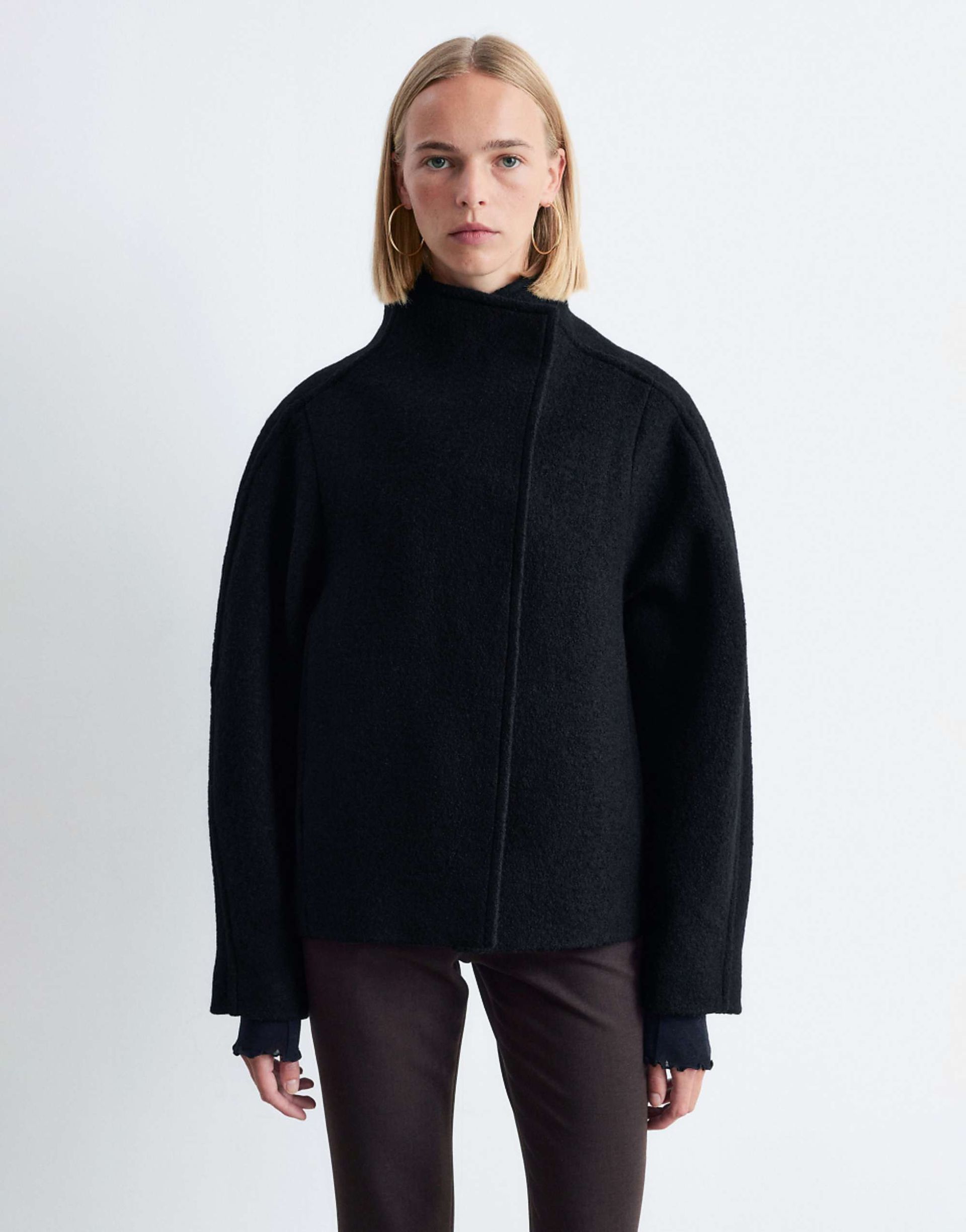 & Other Stories Wool Mock Neck Short Jacket in Black