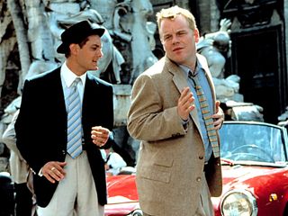 Phillip Seymour Hoffman with Jude Law on set of The Talented Mr Ripley