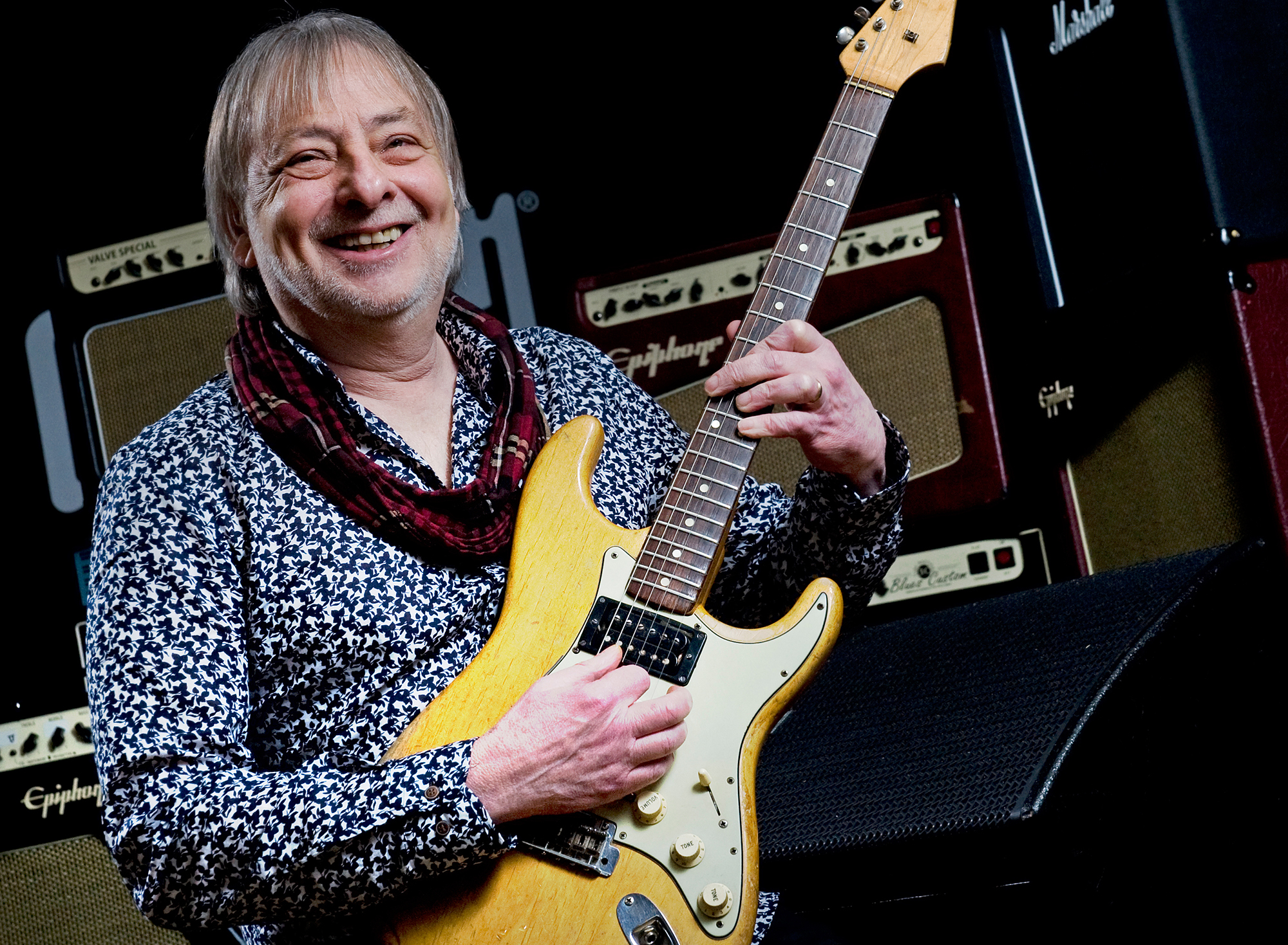 Elliott Randall, best known for playing session guitar for rock band Steely Dan, photographed during a portrait shoot for Guitarist Magazine, February 10, 2012.