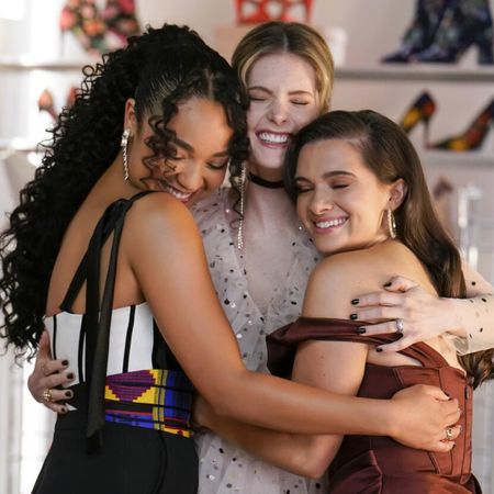 a still from the bold type of the three girls hugging in the fashion closet