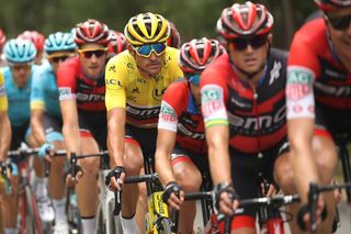Yellow jersey Greg Van Avermaet and his BMC teammates