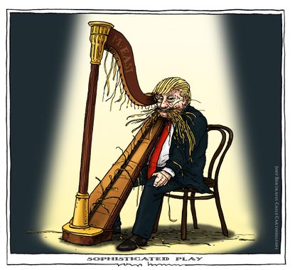 Political Cartoon U.S. Trump Iran harp