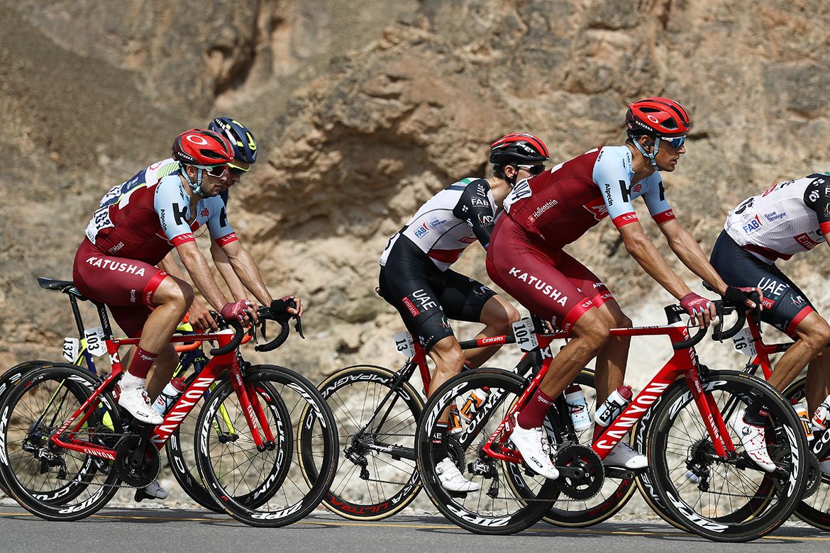 Nathan Haas (Katusha-Alpecin) sits protected on a teammate's wheel