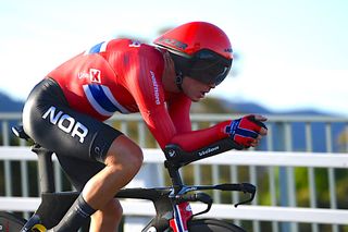 WOLLONGONG, AUSTRALIA - SEPTEMBER 18: Tobias S Foss of Norway sprints during the 95th UCI Road World Championships 2022 - Men Individual Time Trial a 34,2km individual time trial race from Wollongong to Wollongong / #Wollongong2022 / on September 18, 2022 in Wollongong, Australia. (Photo by Tim de Waele/Getty Images)