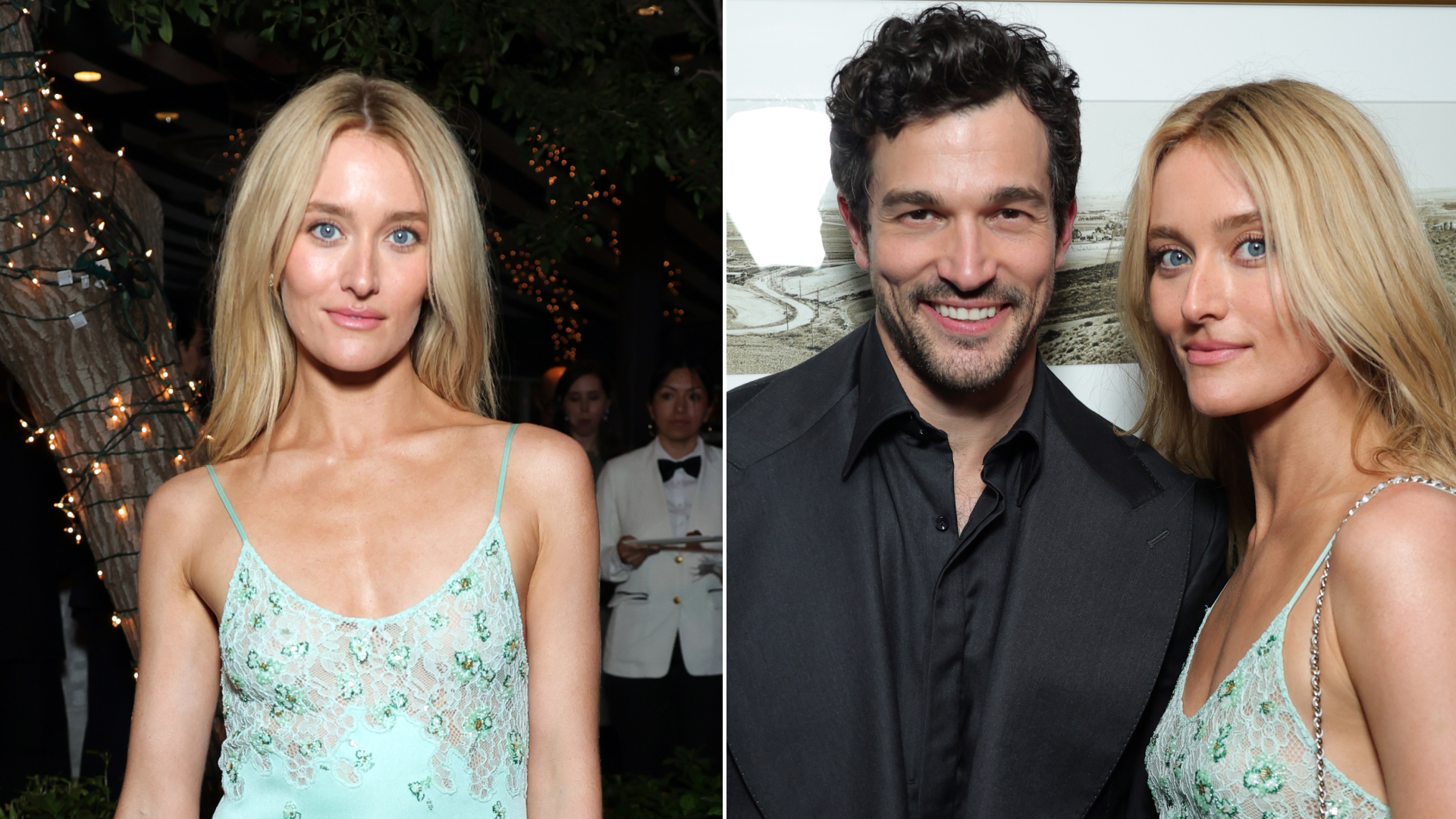 Sarah Pidgeon wears Chanel's take on the '90s slip dress trend, leaving behind Carolyn Bessette-Kennedy's color palette for light pistachio green