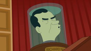 Richard Nixon's head howls while placed on a desk in Futurama.