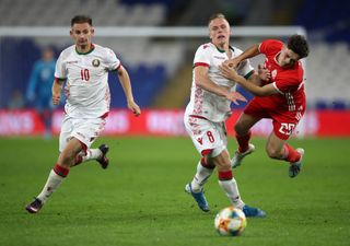 Daniel James in action for Wales against Belarus