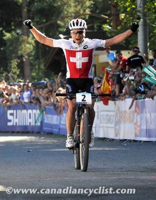 Nino Schurter (Switzerland) win the elite men's cross country world championship in Saalfelden, Austria.