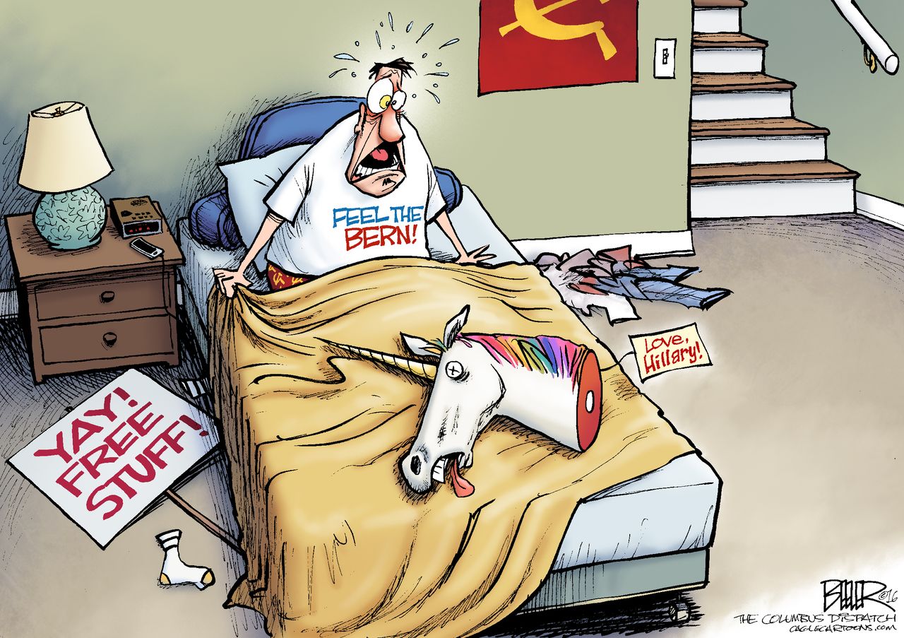 Political Cartoon U.S. Democratic nomination Bernie Sanders Supporter