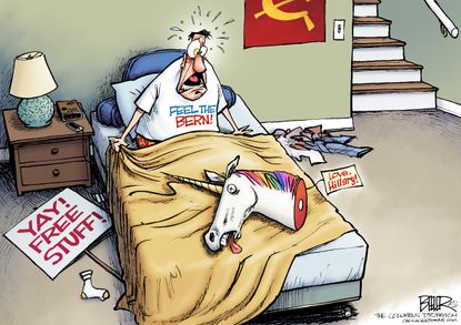Political Cartoon U.S. Democratic nomination Bernie Sanders Supporter